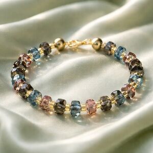Multi-Color Sparking Crystal Bead Bracelet Gold Accents made w/ Swarkovski beads